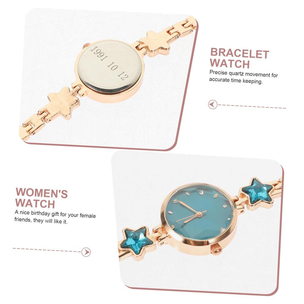WOFASHPURET Women's Quartz Watch, Star Pattern, Blue, Red, Bracelet