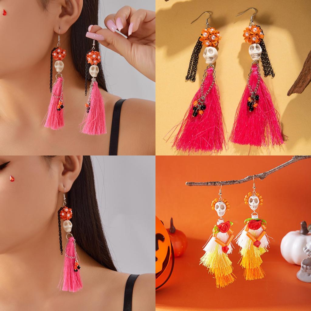 Halloween Skeleton Dangle Earrings With Resin Insect Design For Women