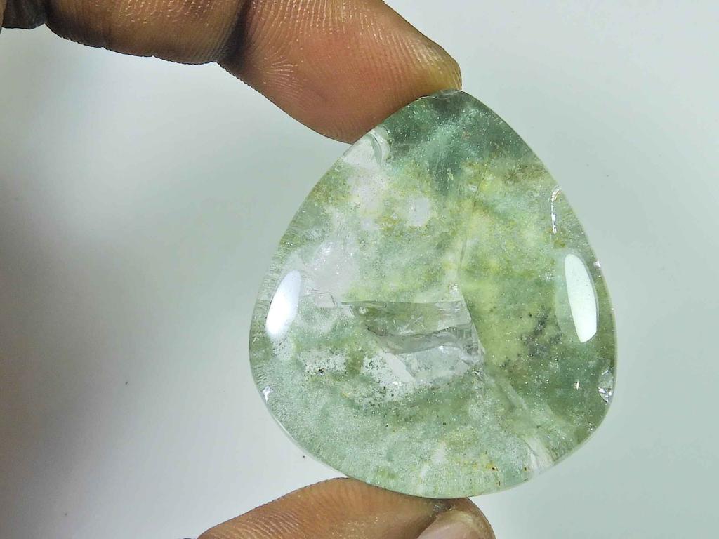80Cts. Lodolite Garden Quartz Pear Crystal Cabochon Loose Gemstone 35X41X6MM SK-3378