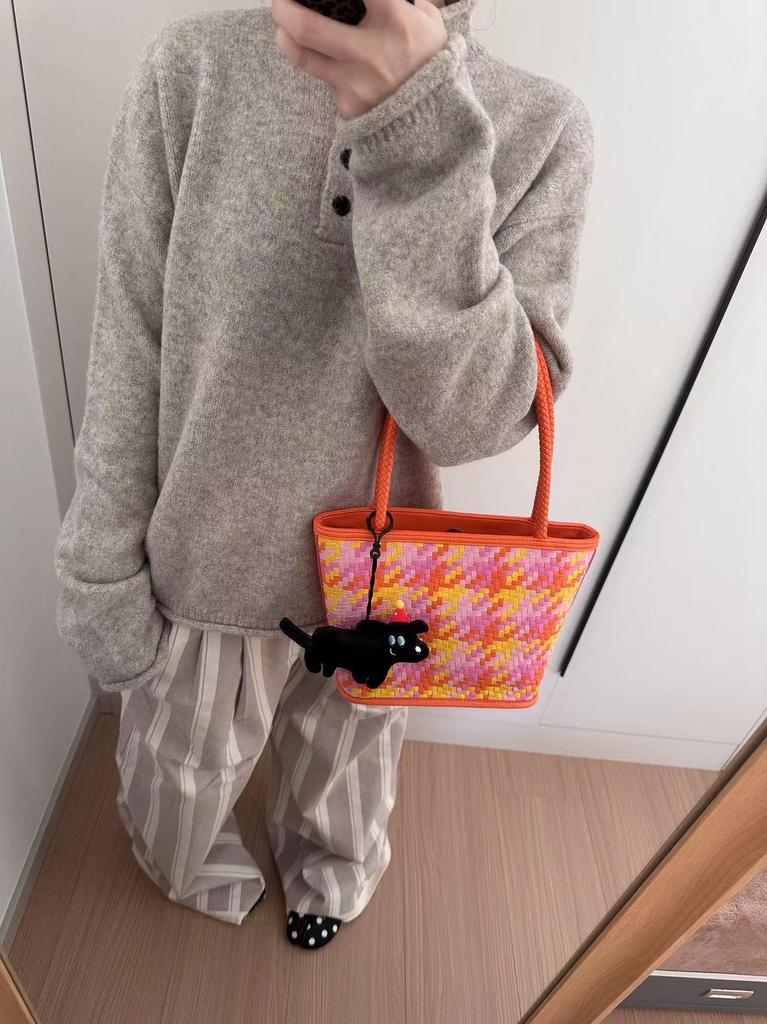 Women's Wool Henley Button-Up Loose Sweater - Autumn/Winter Lazy Style with Rolled Hem, Thick Knit