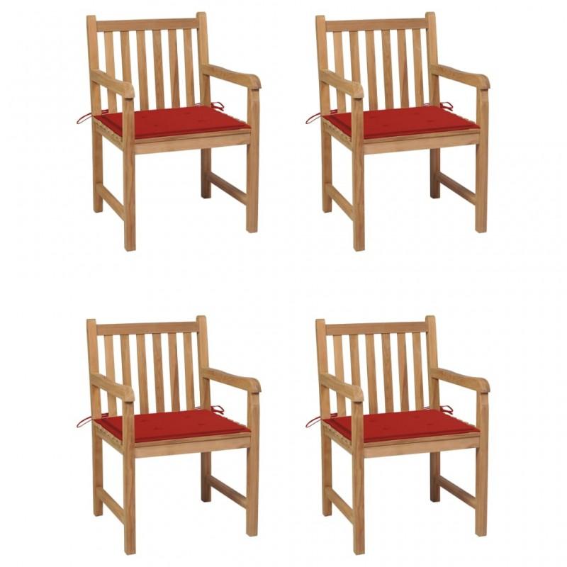Day and Night - Day and Night Garden Chairs 4 Units Solid Teak Wood with Red Cushions