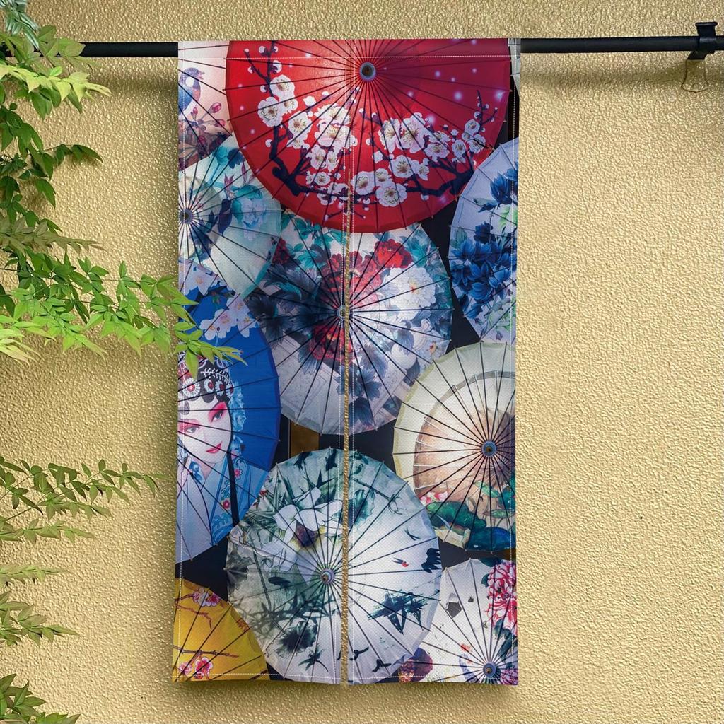 Qinunipoto Noren Curtain with a Japanese Umbrella Simple 85cm Wide x 150cm Perfect for Interior Privacy and Room Stylish Blackout Easy Suitable for