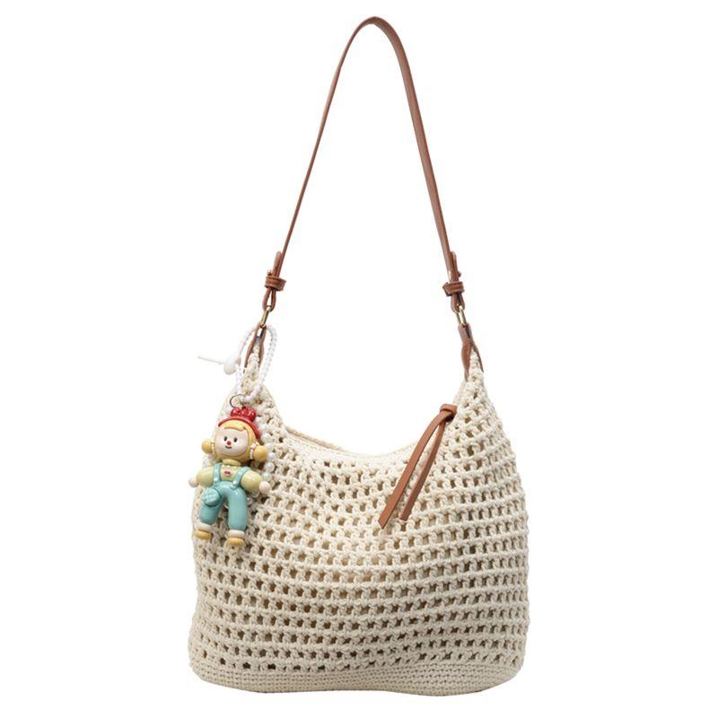 Handmade Cotton Braided Bag Female Summer 2025 New Arrival Casual Commuter Shoulder Bag Seaside Holiday Crossbody Beach Bag