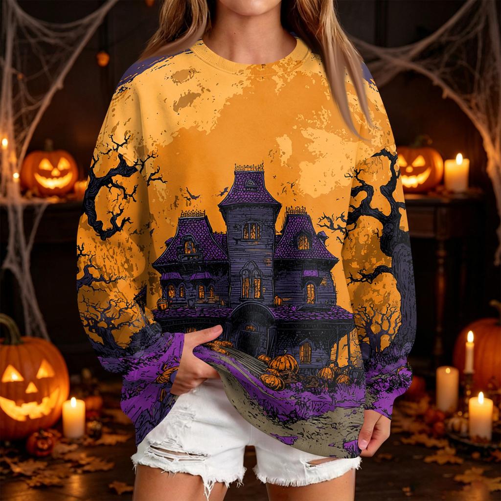 Women's Fashion Casual Halloween Print Round Neck Sweatshirt