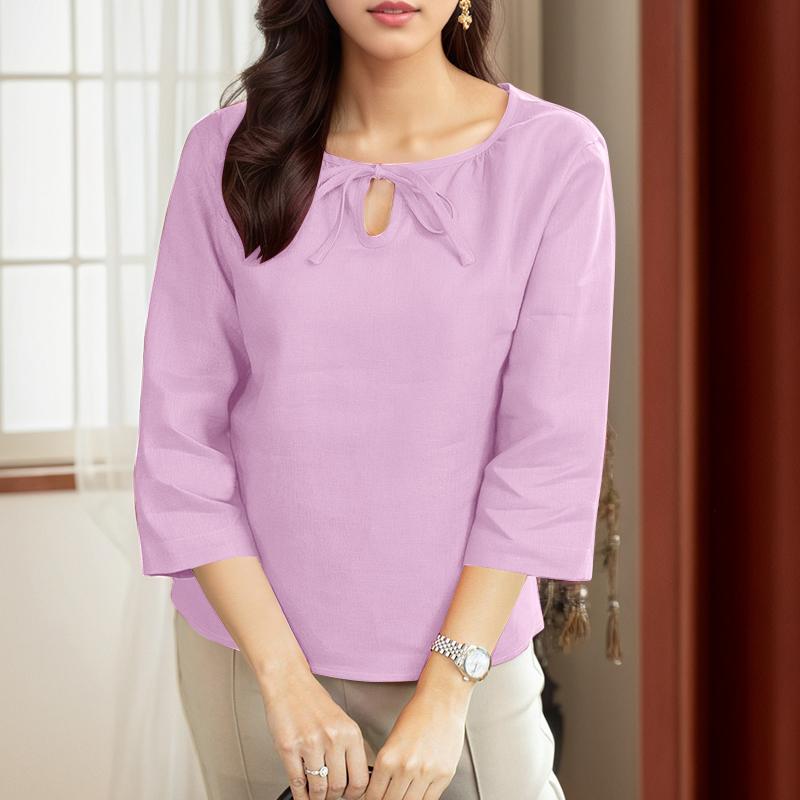 

ZANZEA Женская повседневная однотонная свободная блузка с круглым вырезом и рукавом 3/4 4XL фиолетовый