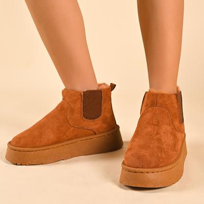Fashion Women's Winter Plush Warm Snow Boots Solid Color Thick Bottom Slip On Ankle Boots Woman Casual Outdoor Anti Slip Platform Shoes
