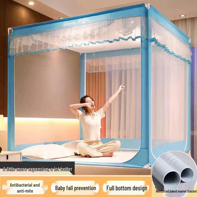 Cort cu plasă de țânțari cu închidere completă pentru copii, cu suport îngroșat și ușă cu trei fermoare, pentru pat