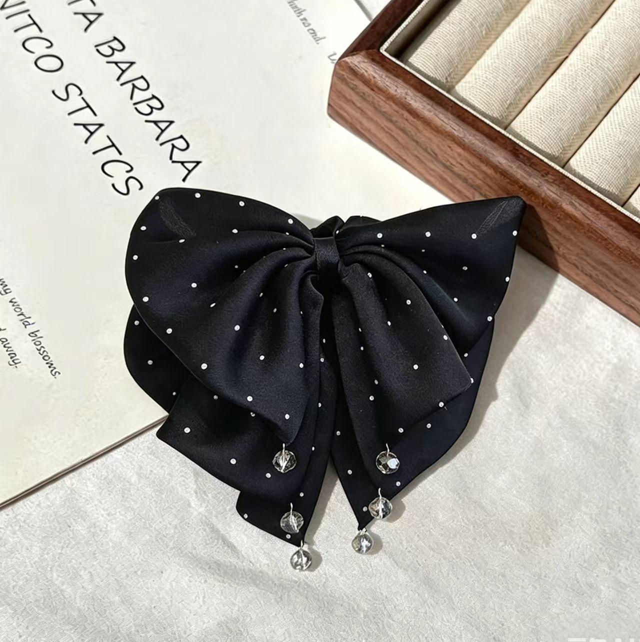 Black Rhinestone Star Bow High-Low Ponytail Hair Clip for Women