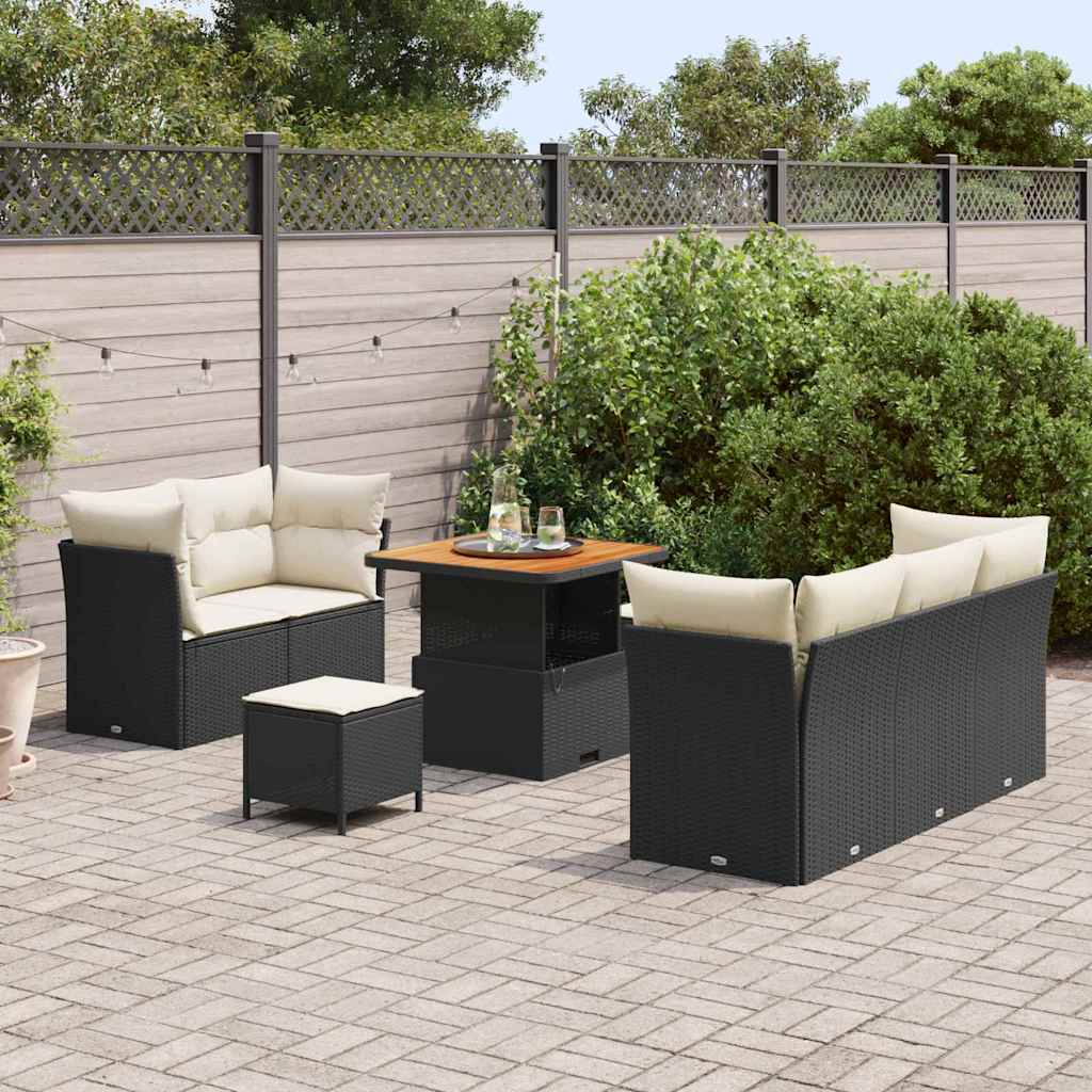 8 Piece Garden Sofa Set with Cushions Black and Cream Poly Rattan