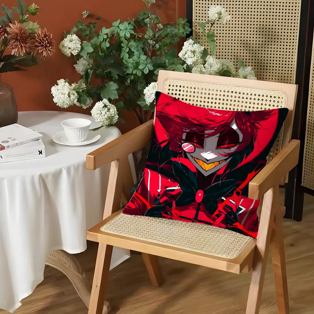 Anime HHazbin Hotel Alastor Kissenbezug Seidiger Kurzer Plüsch Unsichtbarer Reißverschluss Staubdichter Sofakissenbezug für Heimdekoration