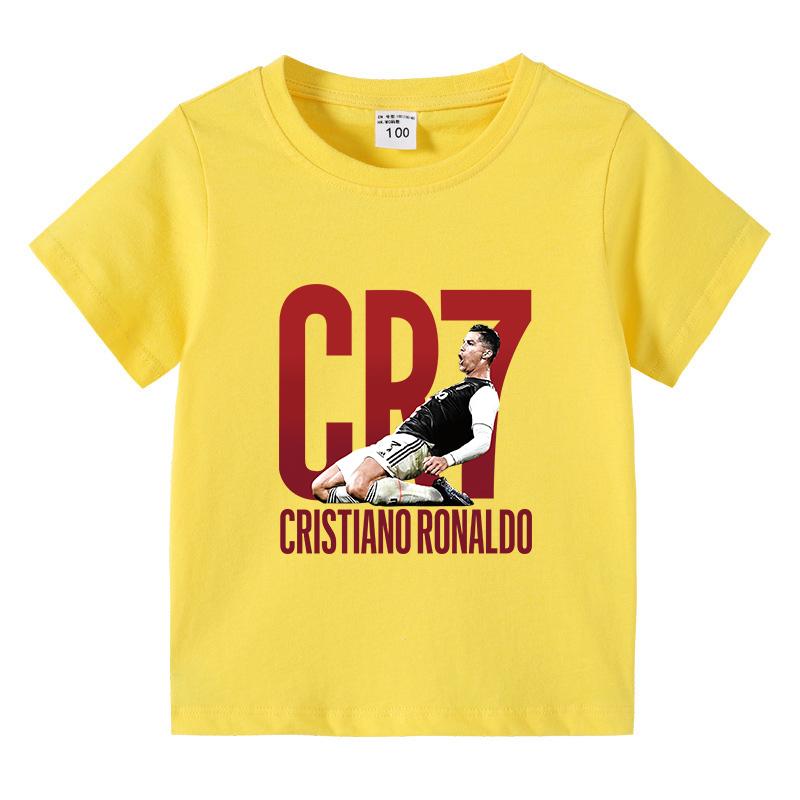 Nouveau Arrivage T-shirt Imprimé CR7 pour Garçons 100% Coton Manches Courtes Respirant Léger T-shirt Basique Sportif Décontracté pour Garçons