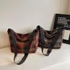 Retro Plaid Plush Shoulder Tote - Classic Large Capacity for College Students