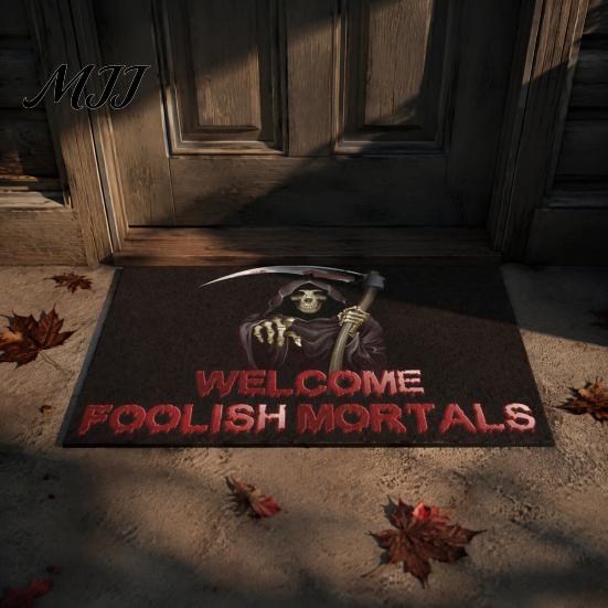 Indoor Balcony Entrance Mat 3D Halloween Rug, Spooky Welcome Absorbent Doormat, Festive Doorway Rug Non-Slip Diatomaceous Earth for Home Bathroom