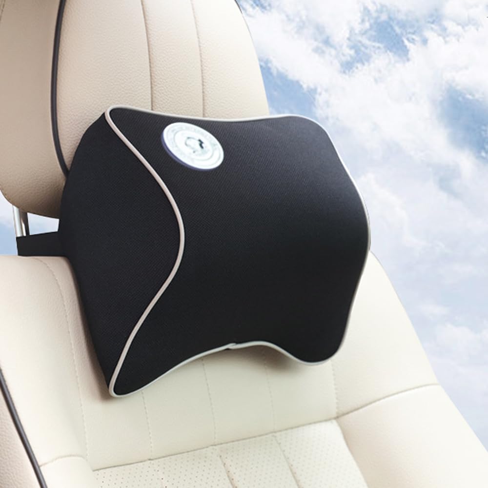 Car Lumbar Support Cushion and Headrest Neck Support Seat Cushion Backrest Memory with Adjustable Mounting Straps Washable Car Driving Gaming Chair