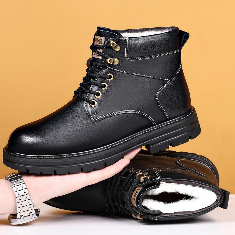 FashionWinter Warm Wool Ankle Boots for Men Fashion Casual New Designer Platform Work Snow Boots Male Black Cotton Shoes Man