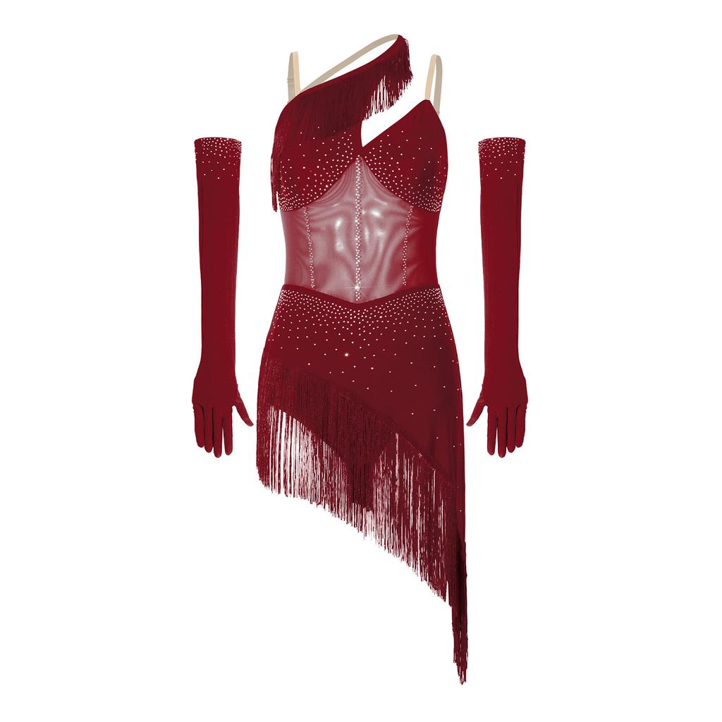 Damen asymmetrisches Latein-Tanz-Quastenkleid