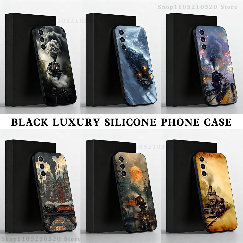 Classic Steam Train Railway Phone Case For Samsung S25,S24,S21,S22,S23,S30,Ultra,S20,Plus,Fe,Lite,Note,10 Black Soft Shell