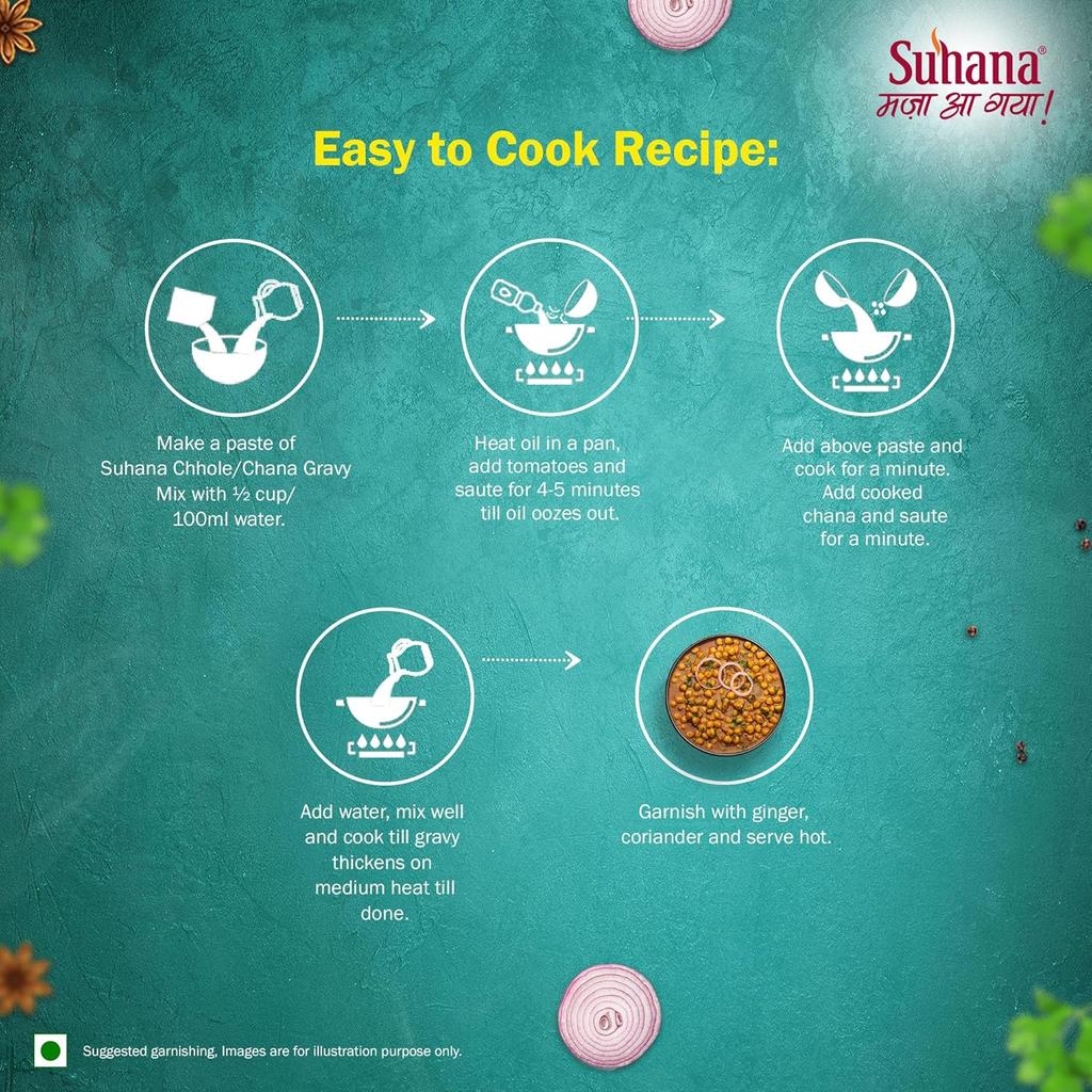 Suhana Chhole Chana Miscela di Spezie 50 g Confezione da 4 Curry Masala Indiano del Nord Istantaneo Mix Facile da Cucinare Salsa in Stile Ristorante