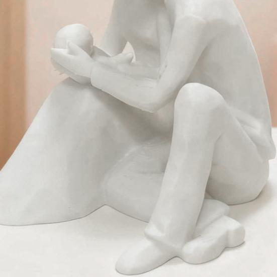 Family Theme Statue 3D Printed of 3 Sculpture, Modern Father Mother Son Decorative Figurine, Parent Child for Home Office Shelf Elegant Decor