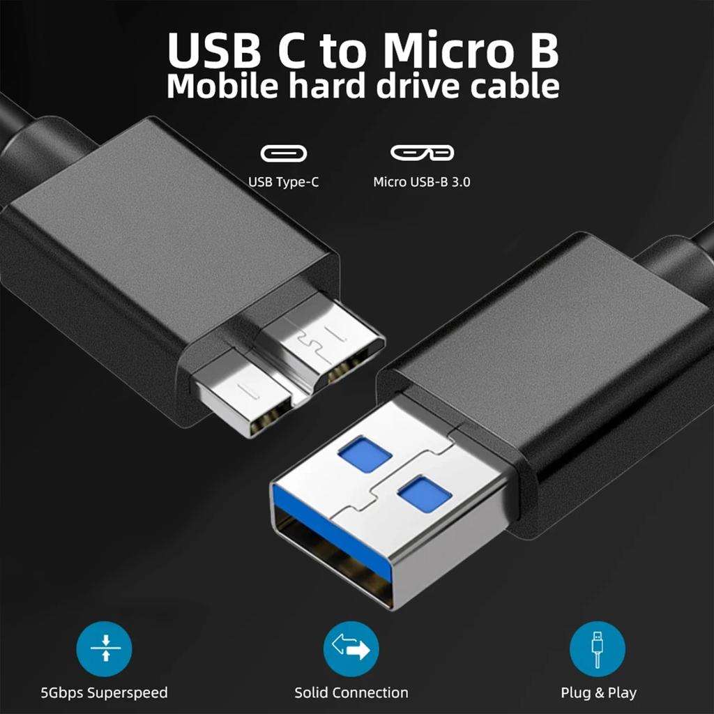 Type A Male To Micro B Fast Data Sync Cord 100W USB 3.0 High-speed Data Transfer Cables for Samsung Hard Disk HDD SSD Sata Cable