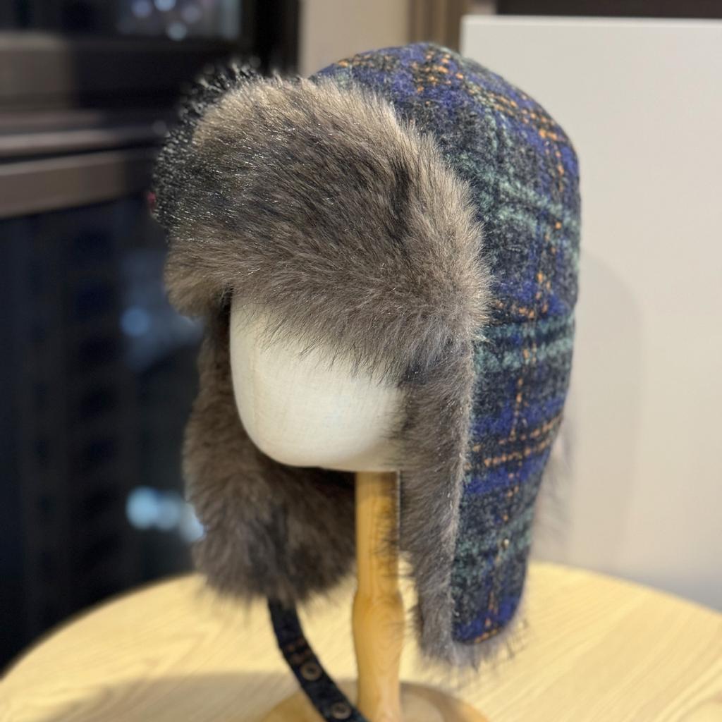 New Plush Plaid Lei Feng Hat Women's Winter Outdoor Cycling Ear Protection Hat Showing Face Small Cold Protection Thickened Warm Hat