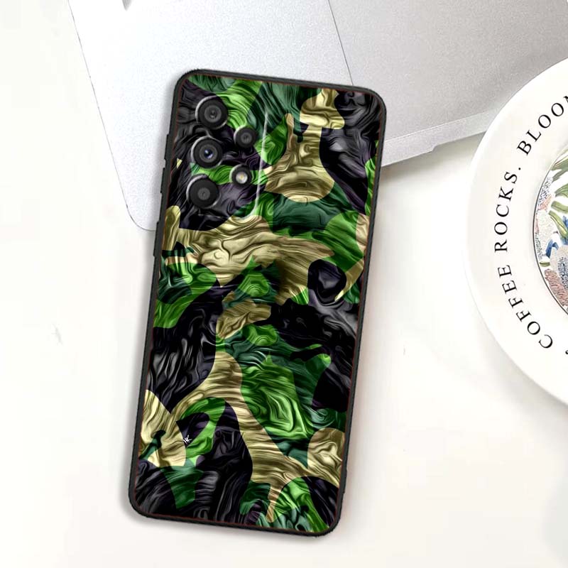 Creative Camouflage Pattern For Samsung A73 A72 A71 A55 A54 A53 A52 A51 A13 A22 A16 A15 A12 A14 A26 A07 5G Black Phone Case