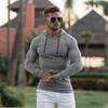 Muscleguys Spring Autumn Mens Running Hooded T-shirts Thin Knitted Sports Sweaters Classic Pit Strip Slim Fit Gym Fitness Pullover T Shirts