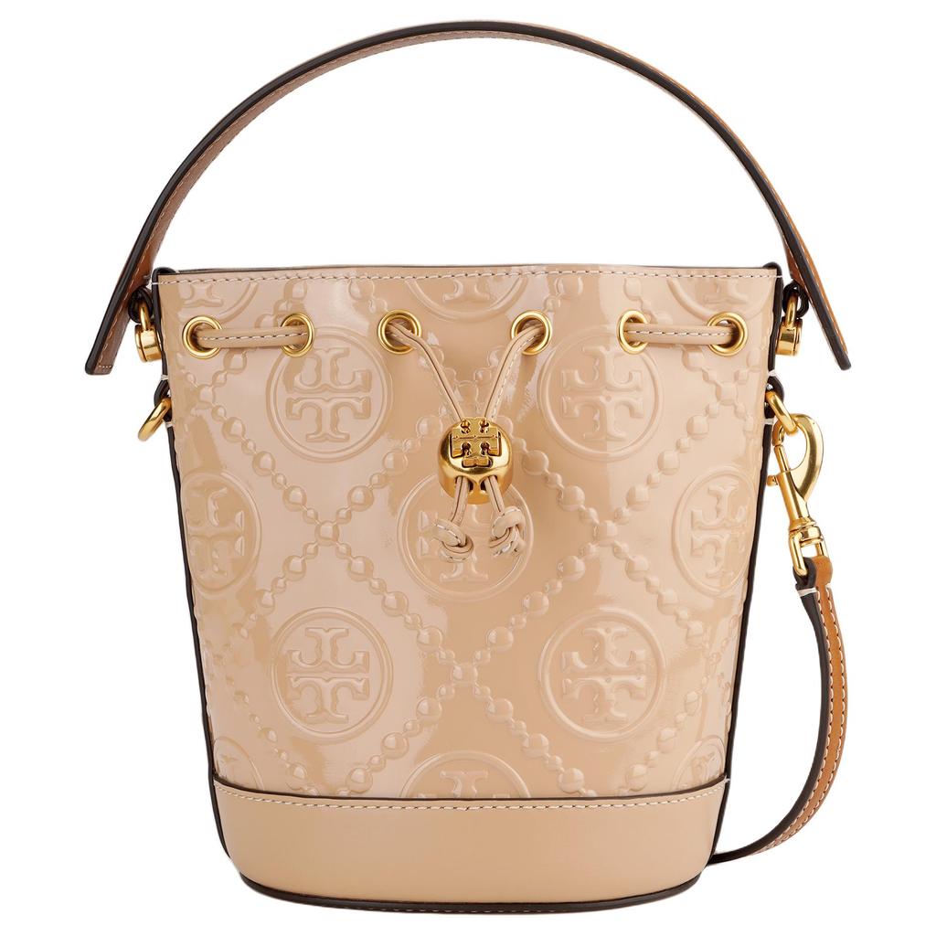Tory Burch T Monogram Logo Drawstring Bucket Bag Women Handbags Light-Peach 154661-250