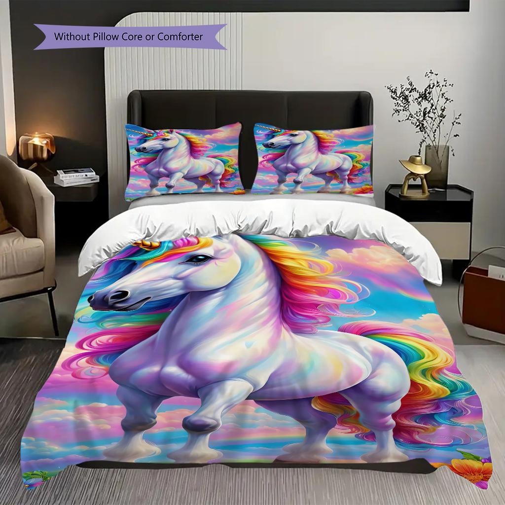 Dreamy Rainbow Unicorn bedding, duvet cover, pillowcase, home decoration, birthday gift (1 * duvet cover+2 * pillowcase, coreless)