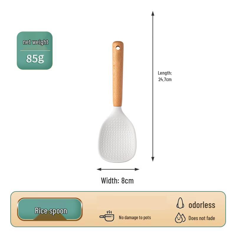 ZISIZ Silicone Kitchen Utensil with Beechwood Handle