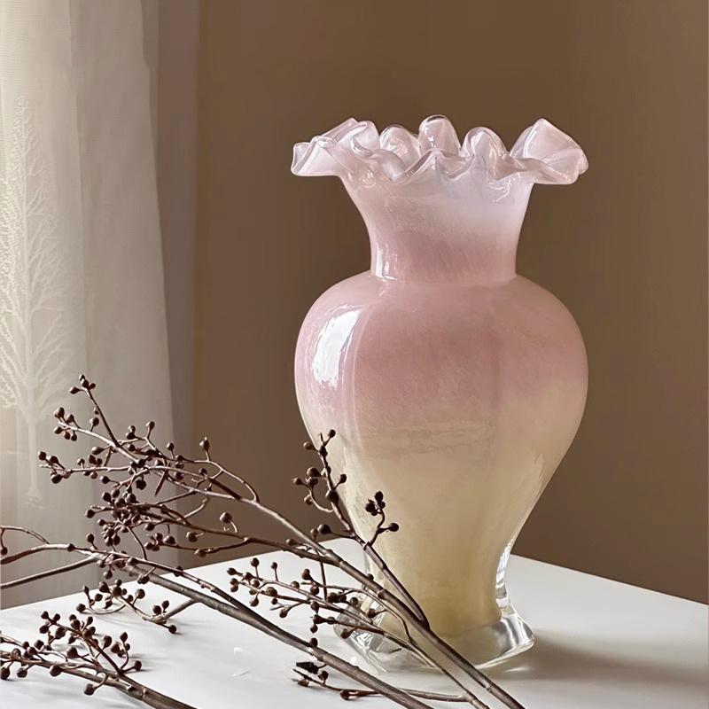 Vintage Fenton Glass Vase Pearl Iridescent Handmade Fish Tail Flower Vase Luxury Home Decor