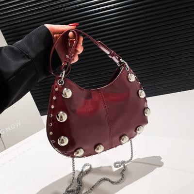 Crossbody Bag Rivets PU Underarm Bag Small Pack Solid Color Punk Style Handbags Korean Style Brown Shoulder Bag Students