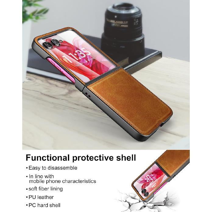 Foluu for Motorola Razr+ (Plus) 2024 Case, with Front Built-in Screen Protector, PU Leather + Hard PC Shell Ultra Thin Slim Durable Protective Phone