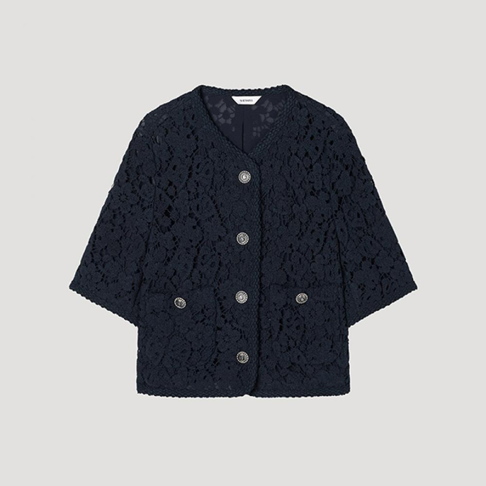 

[She S miSS] Crochet Floral Short Sleeve Jacket Swwjkp21180 Dn DARK NAVY/66