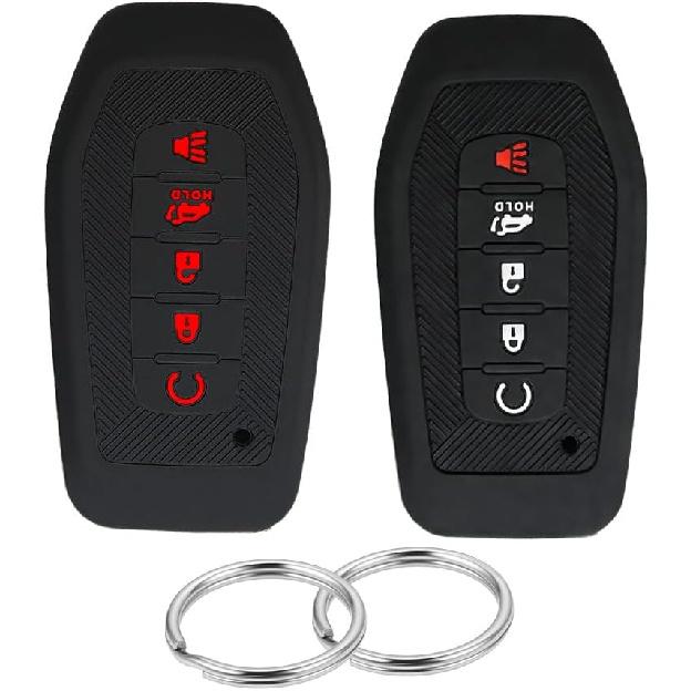 

Key Fob Cover Compatible with Infiniti QX80 QX60 2025-2026 Models Smart Holder Key case Silicone Protector Key Shell with Keychain 5 Buttons 2pcs Black-Red