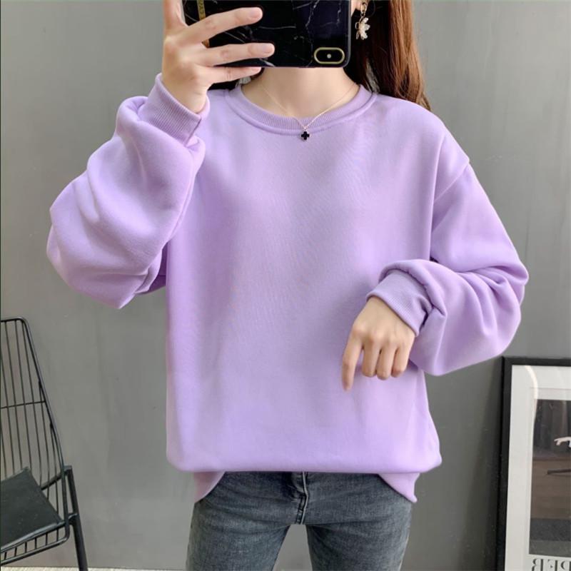 Unisex Oversized Fleece-Lined Hoodie - Plain Round Neck, Thickened, Long Sleeve, Couple Wear