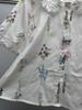 French Floral Embroidered Lace-Trim Lapel Short-Sleeve Loose Shirt for Women