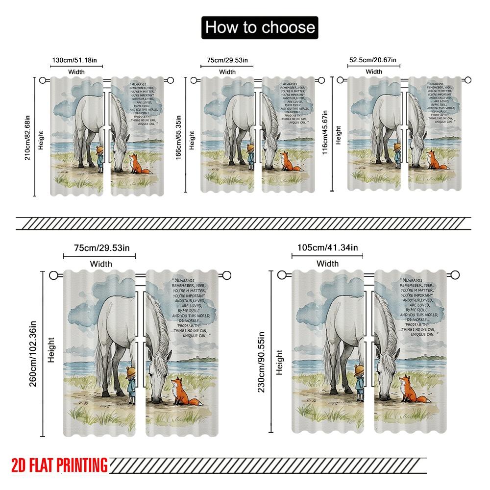 2pcs 2D flat printing Drapes Horse Fox Childhood Love 100% Polyester Without Electricity Birthday Party Perfect for Photo Booths