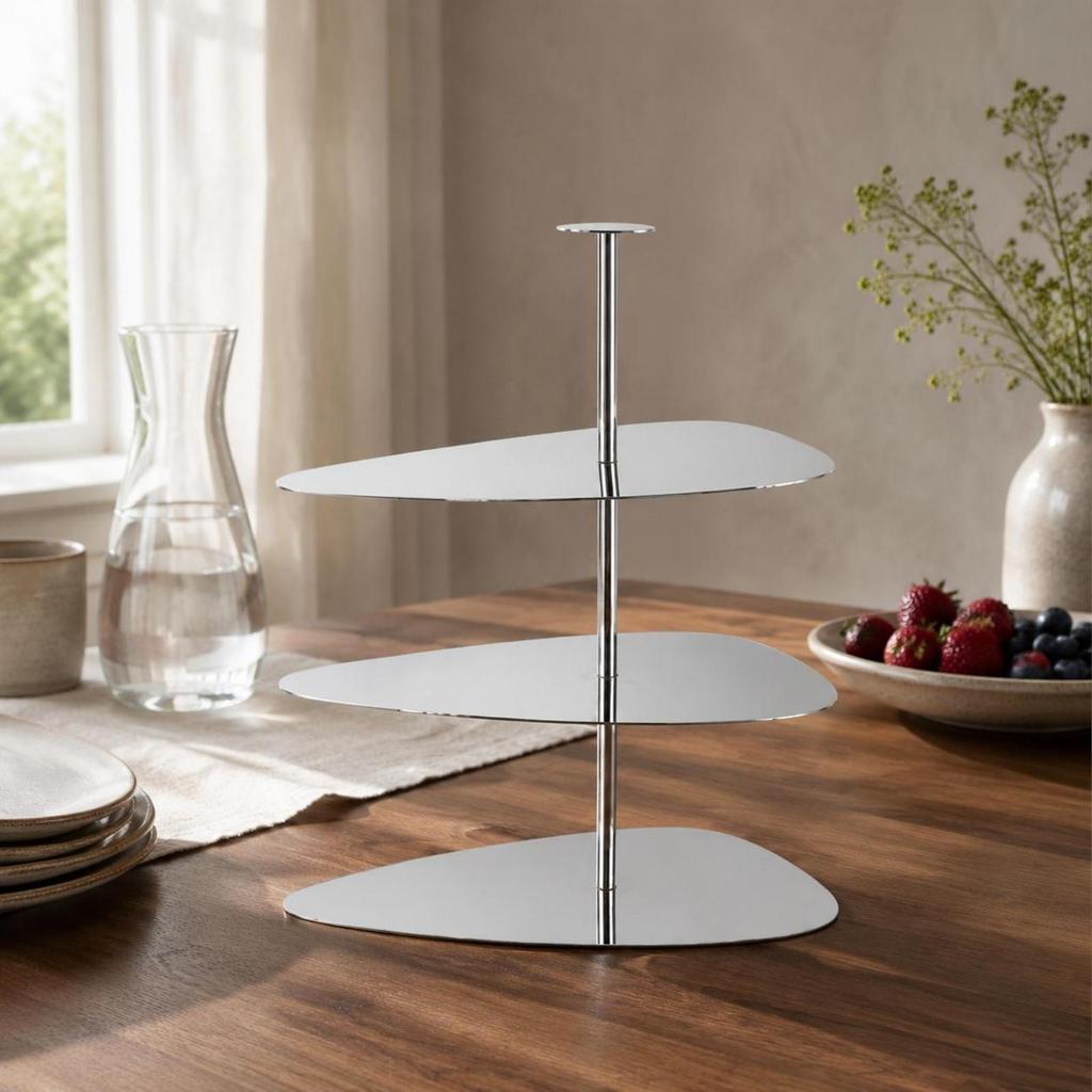 Three-Tier Dessert Stand Upright Column Mirrored Sturdy