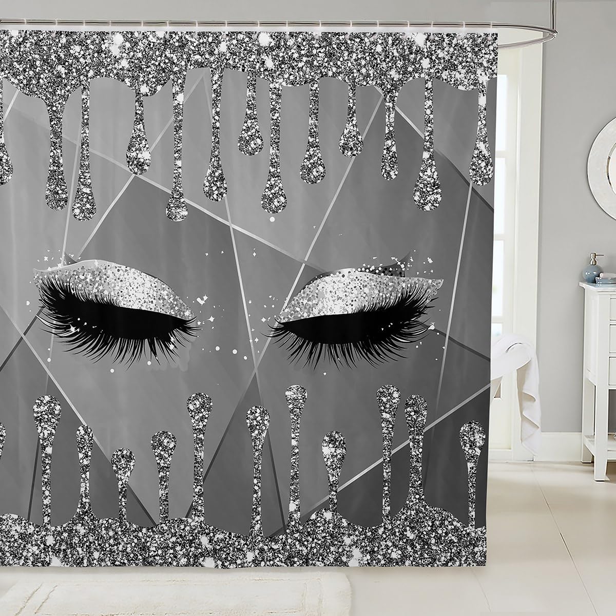 

Glitter Eyes Shower Curtain Sparkle Makeup Design Black White Glamour Fashion Bath Decor Waterproof Fabric Home Accessories W60H190(CM)-1 Pcs