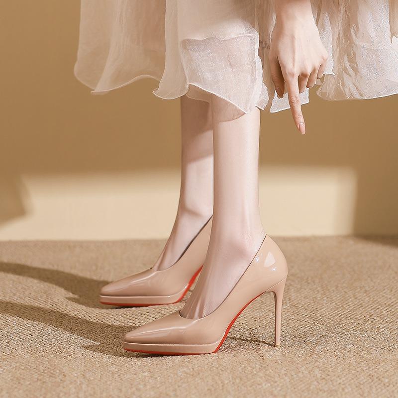 8-Temperament pointed-toed stiletto high heels women's not tired feet waterproof table single shoes women's professional bridesmaids banquet shoes