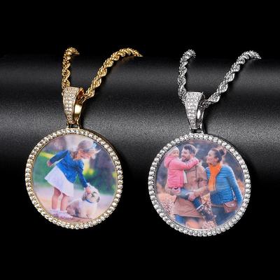 Europäische & Amerikanische Hip Hop Runde Foto Anhänger Halskette mit Kupfer & Zirkonia - Trendiger Personalisierter Schmuck für Herren