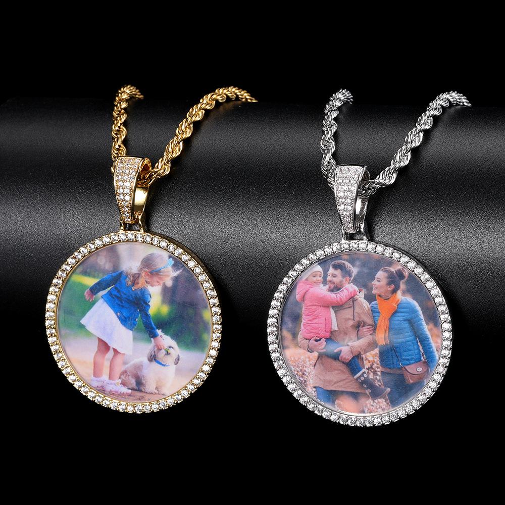 Europäische & Amerikanische Hip Hop Runde Foto Anhänger Halskette mit Kupfer & Zirkonia - Trendiger Personalisierter Schmuck für Herren