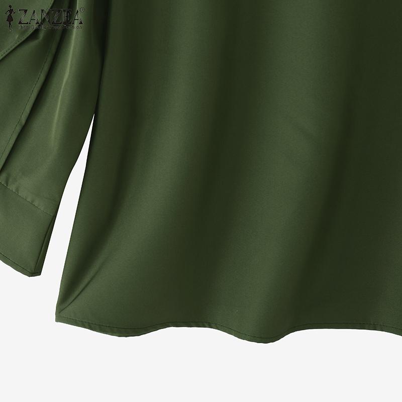 ZANZEA Women Casual Round Neck 3/4 Sleeve Solid Color Loose Blouse