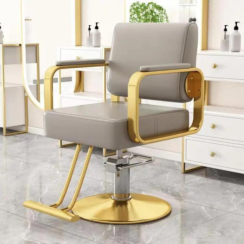 Goldener Drehbarer Friseurstuhl Luxuriöser Rotierender Pediküre Stylist Barbersessel Ästhetischer Friseurstuhl Barberausstattung