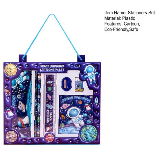 7Pcs Cartoon Stationery Gift Set for Kids Back to School Pencil Kit in Gift Box Elementary Student Supplies with Eraser