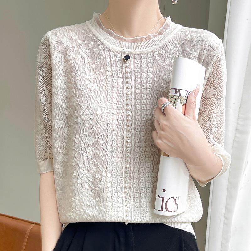 

Свитер с круглым вырезом для женщин в летней моде и универсальная футболка с коротким рукавом, удобный топ XL