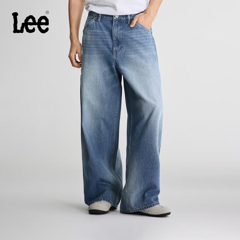 Lee Men s Mid-Blue Loose Wide-Leg Jeans L
