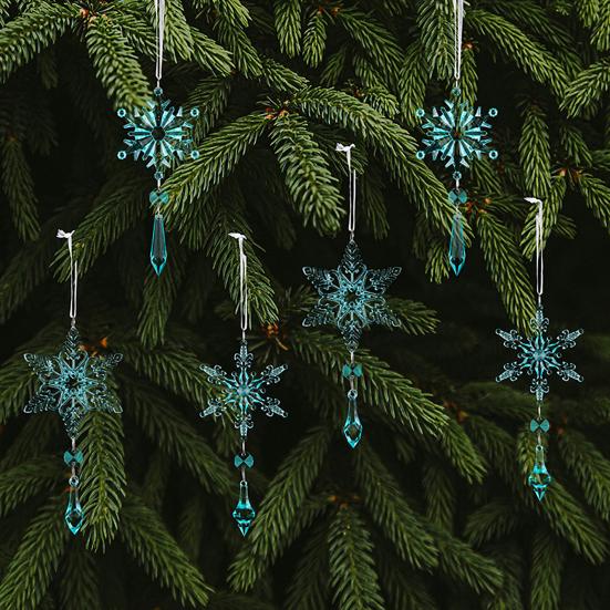 6 Pcs Acrylic Crystal Christmas Ornament Sparkling Clear Snowflake Hanging Ornaments with Drop Pendants for Winter Chandelier Xmas