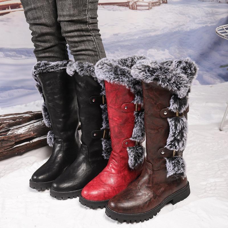 Women's Boots, Snow Boots, Women's Thick-soled High Boots, Leather Thick-heeled Cotton Shoes